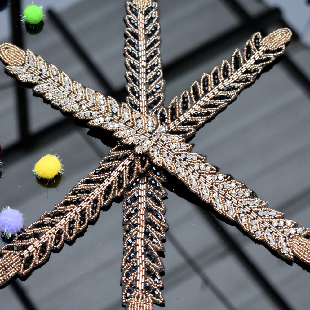 Beaded Trim Fringe - Lange blätter blatt handgemachte applique cystal