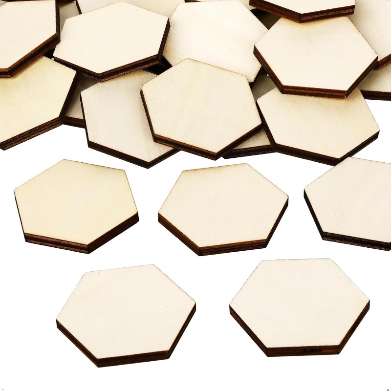 Embellish Craft - 50 Stück 4 cm unlackierte Holz-Sechskantstücke,